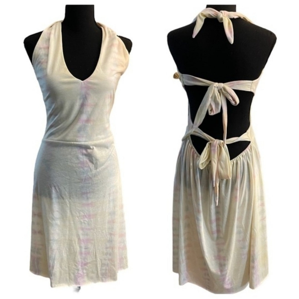NWT Earthbound Pastel Tie Dye Halter Mini Dress Women's Small